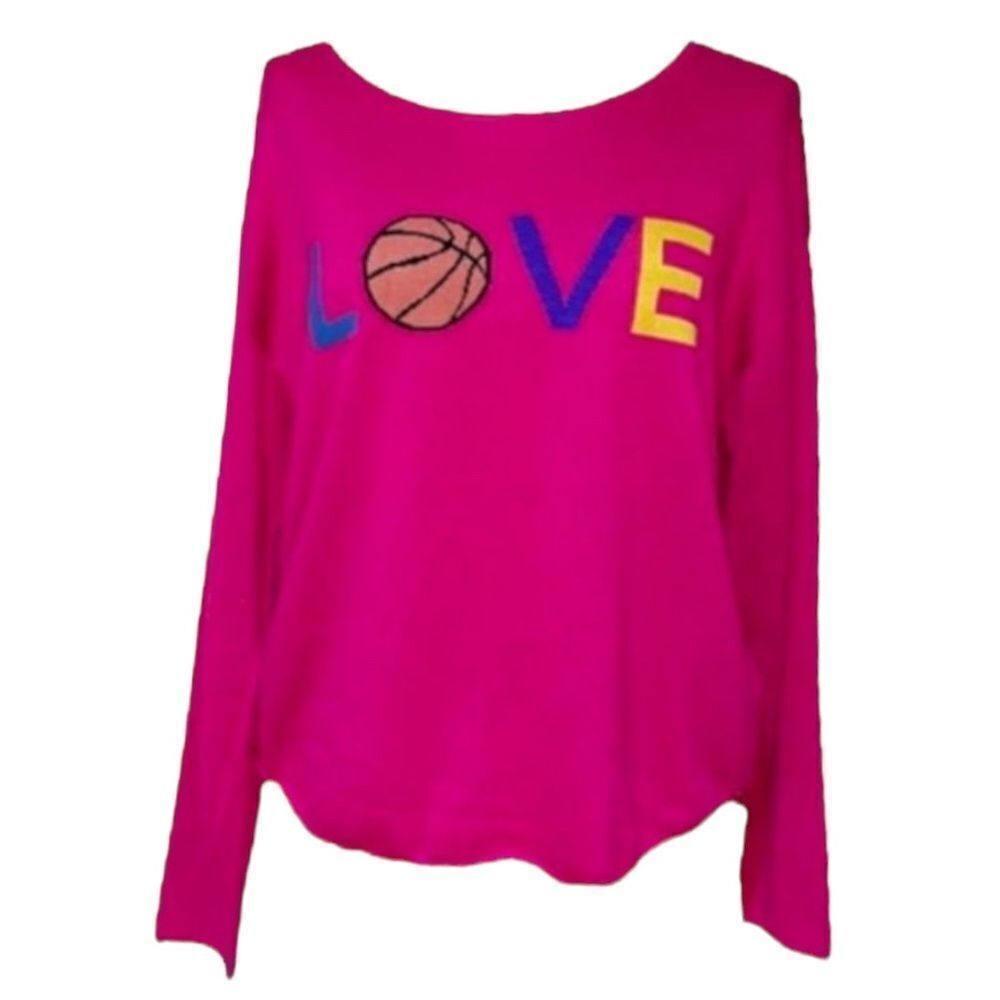 Rachel Zoe Cashmere Blend Game Day Sweater LOVE Spellout Basketball Mom